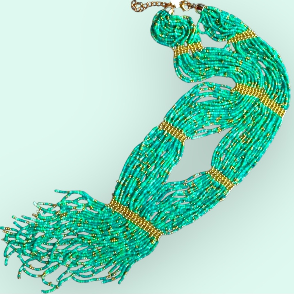 Neiman Marcus Turquoise &  Gold Beaded Necklace NWT